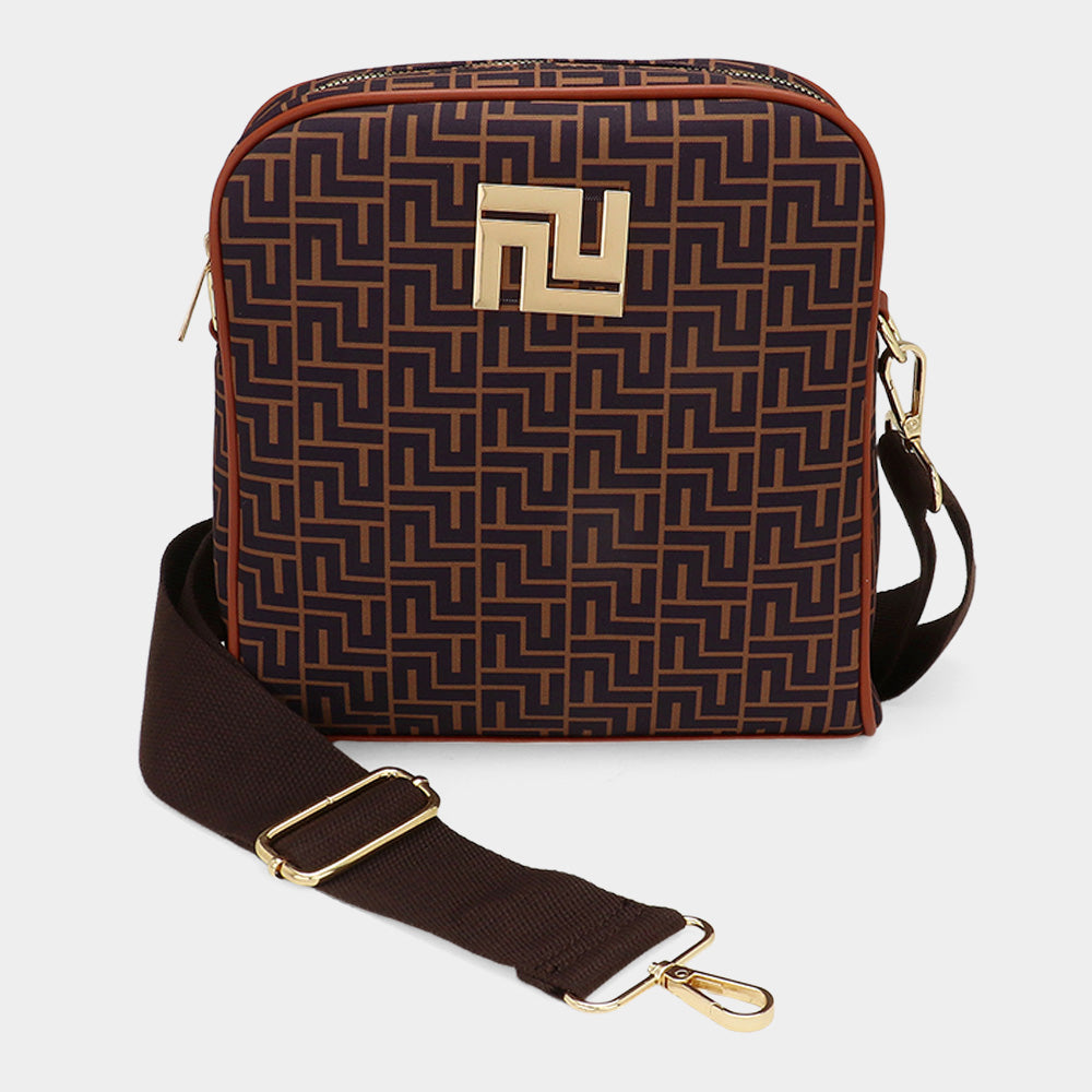 Madeline Love Brown Geometric Pattern Square Crossbody Bag - Bags & Wallets - desc
