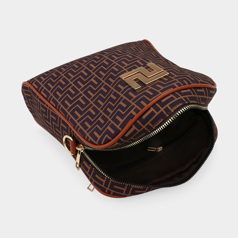 Madeline Love Brown Geometric Pattern Square Crossbody Bag - Bags & Wallets - extra