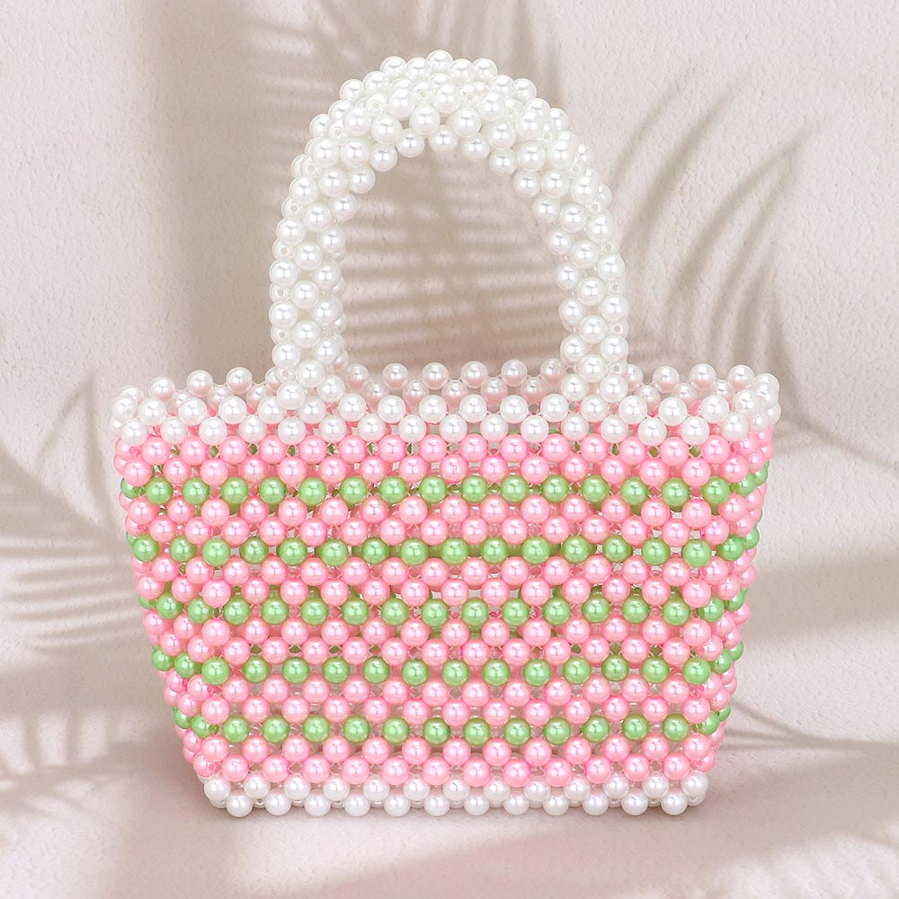 Madeline Love Pink&Green, White Pearl Tote Bag - Bags & Wallets - desc