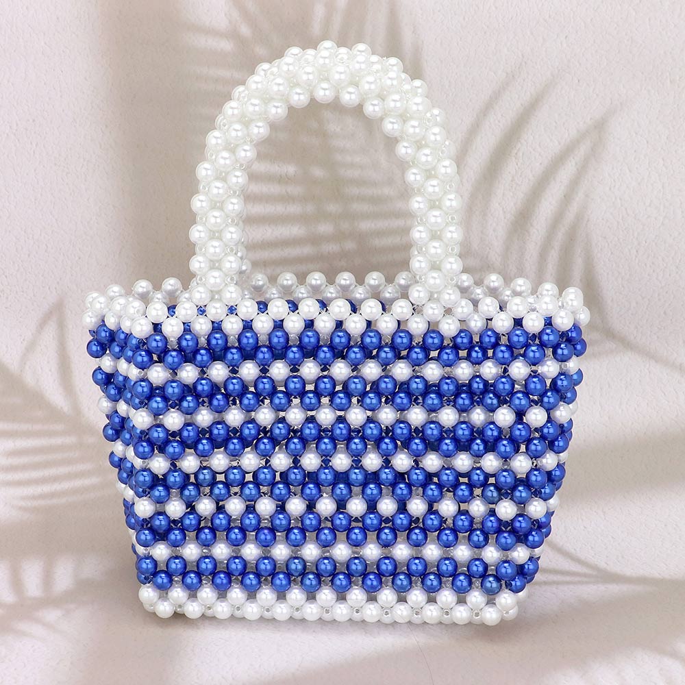 Madeline Love Royal Blue, White Mini Pearl Tote Bag - Bags & Wallets - desc