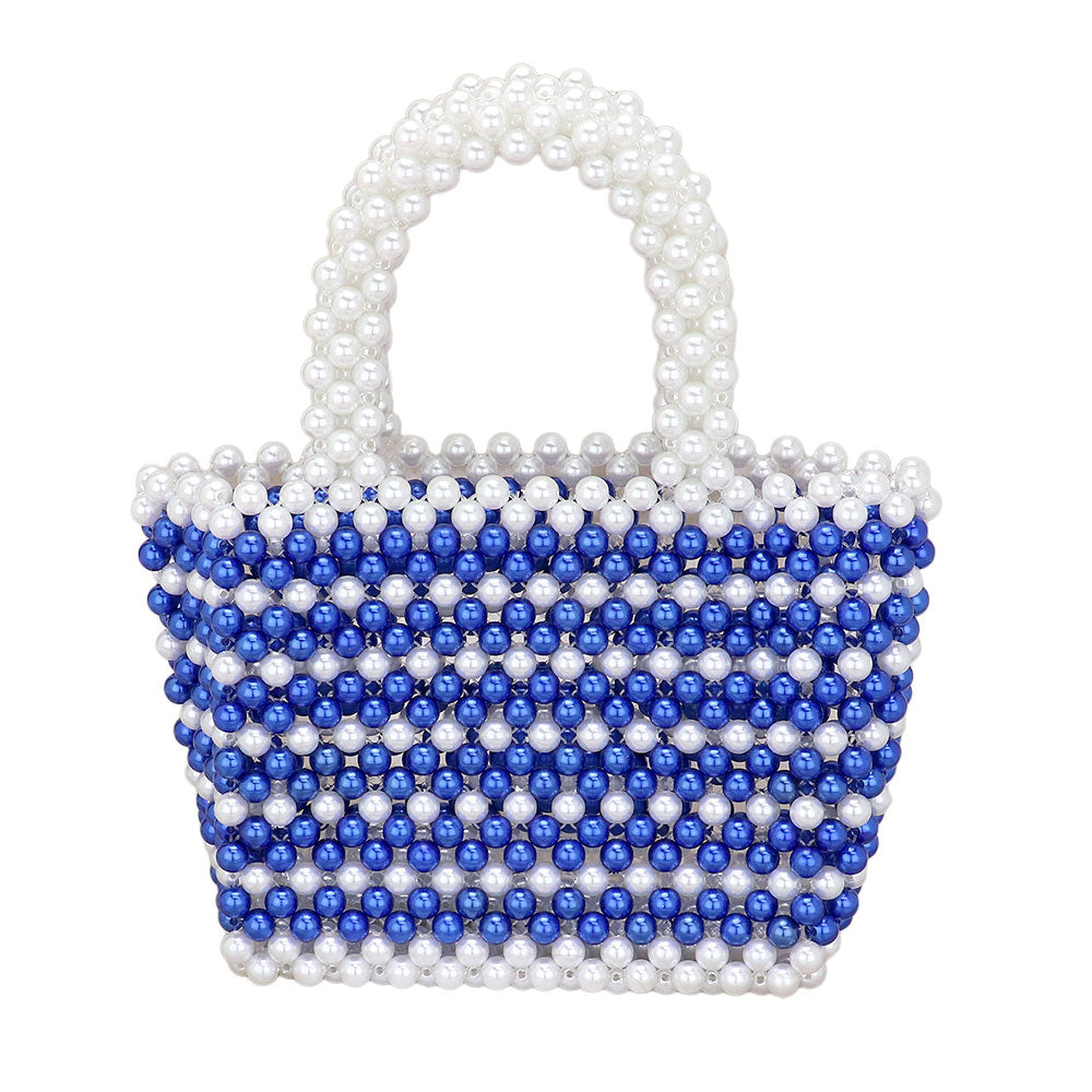 Madeline Love Royal Blue, White Mini Pearl Tote Bag - Bags & Wallets - extra