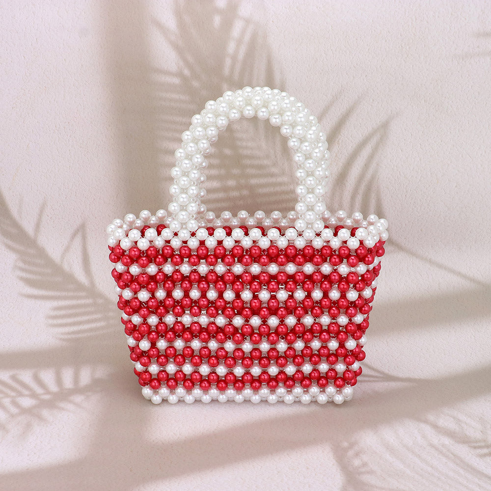 Madeline Love Red, White Mini Pearl Tote Bag - Bags & Wallets