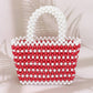 Madeline Love Red, White Mini Pearl Tote Bag - Bags & Wallets - desc