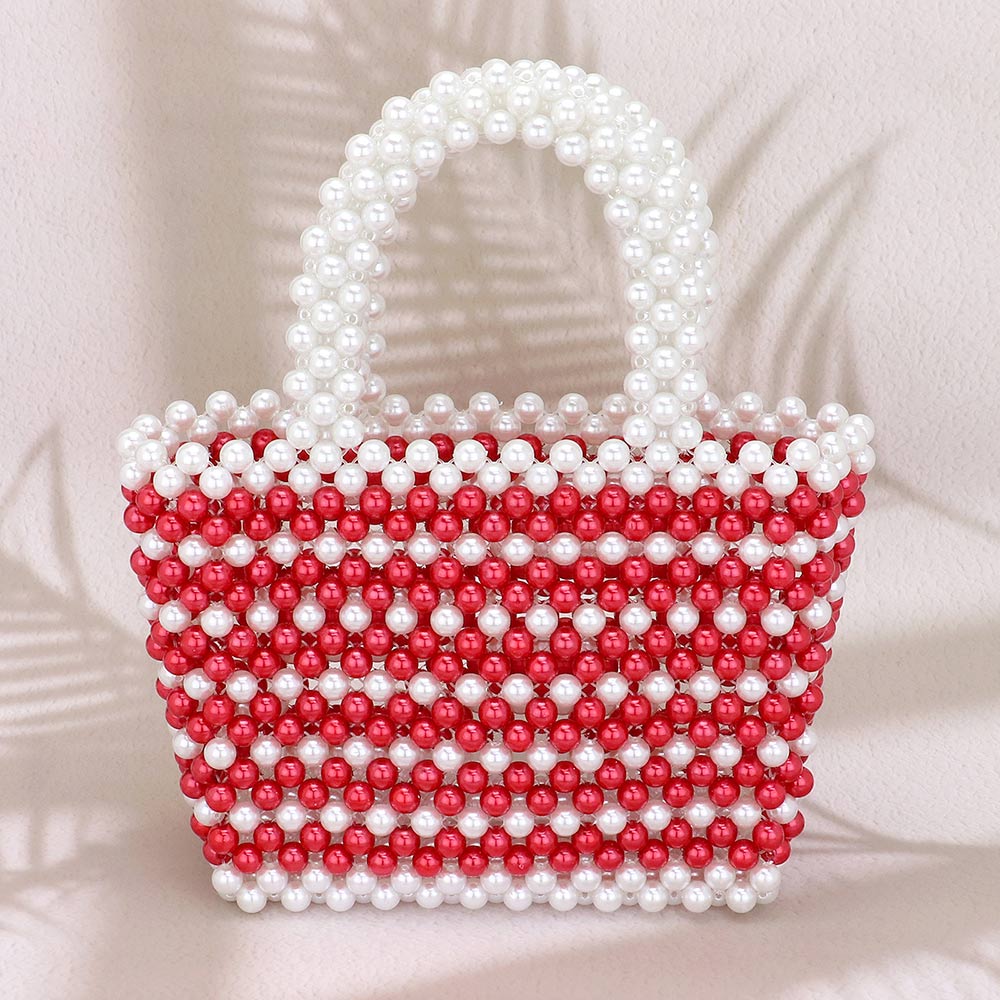 Madeline Love Red, White Mini Pearl Tote Bag - Bags & Wallets - desc