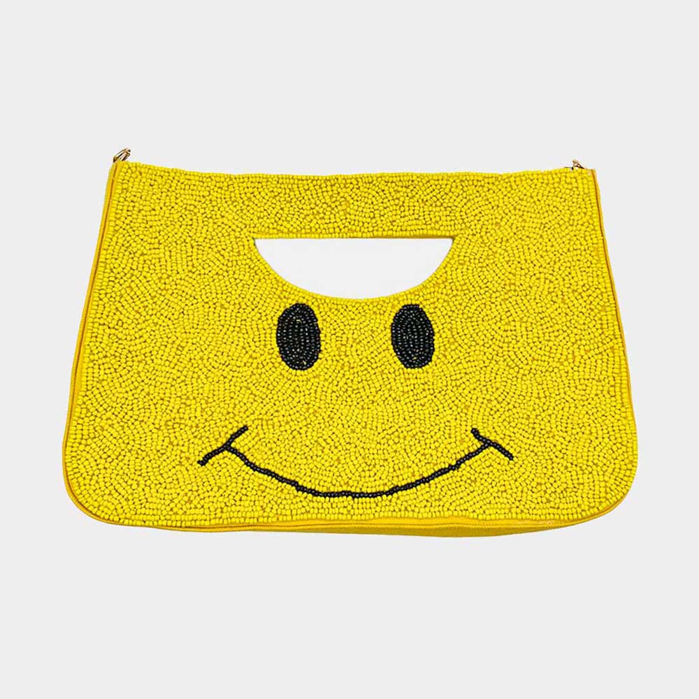 Madeline Love Yellow Smile Pointed Seed Beaded Tote / Crossbody Bag - Bags & Wallets