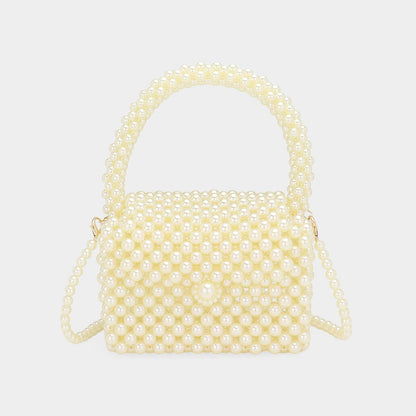 Madeline Love Cream Pearl Beaded Mini Top Handle Handbag / Crossbody Bag - Bags & Wallets