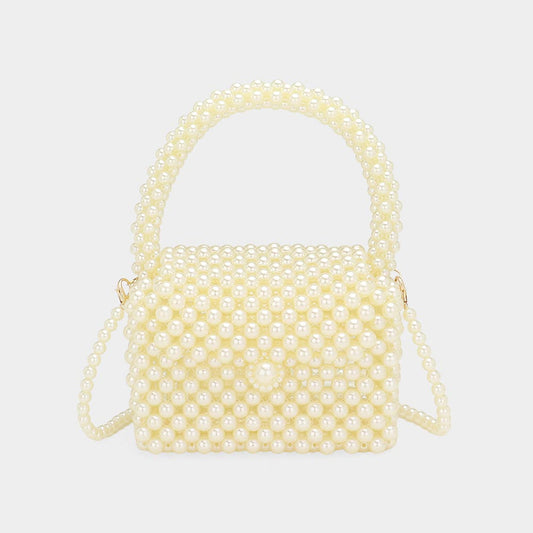Madeline Love Cream Pearl Beaded Mini Top Handle Handbag / Crossbody Bag - Bags & Wallets