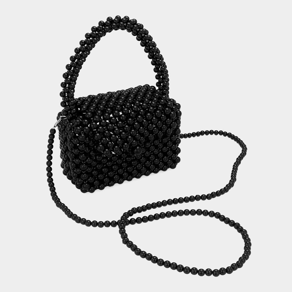 Madeline Love Cream Pearl Beaded Mini Top Handle Handbag / Crossbody Bag - Bags & Wallets - desc