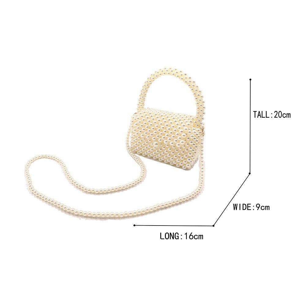 Madeline Love Cream Pearl Beaded Mini Top Handle Handbag / Crossbody Bag - Bags & Wallets - extra