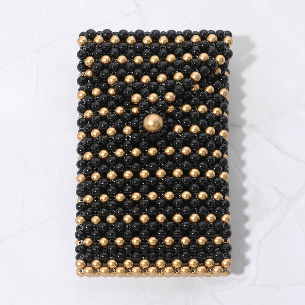 Madeline Love Black, Gold Pearl Beaded Phone Holder Crossbody Bag - Bags & Wallets
