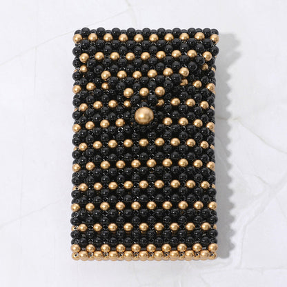 Madeline Love Black, Gold Pearl Beaded Phone Holder Crossbody Bag - Bags & Wallets