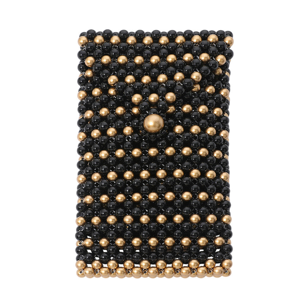 Madeline Love Black, Gold Pearl Beaded Phone Holder Crossbody Bag - Bags & Wallets - desc