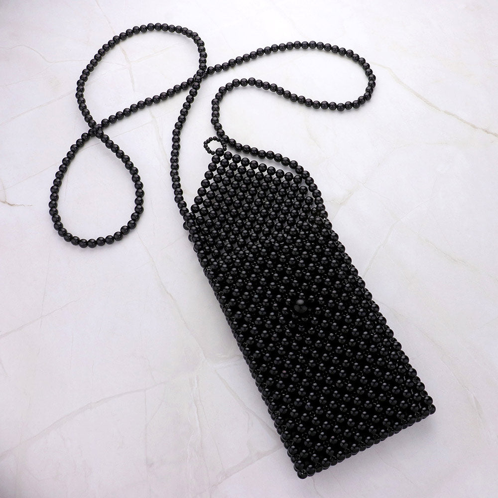 Madeline Love Black Pearl Beaded Phone Holder Crossbody Bag - Bags & Wallets - extra