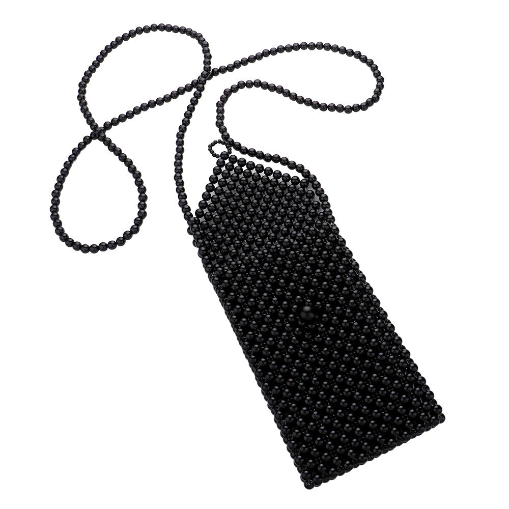 Madeline Love Black Pearl Beaded Phone Holder Crossbody Bag - Bags & Wallets - extra