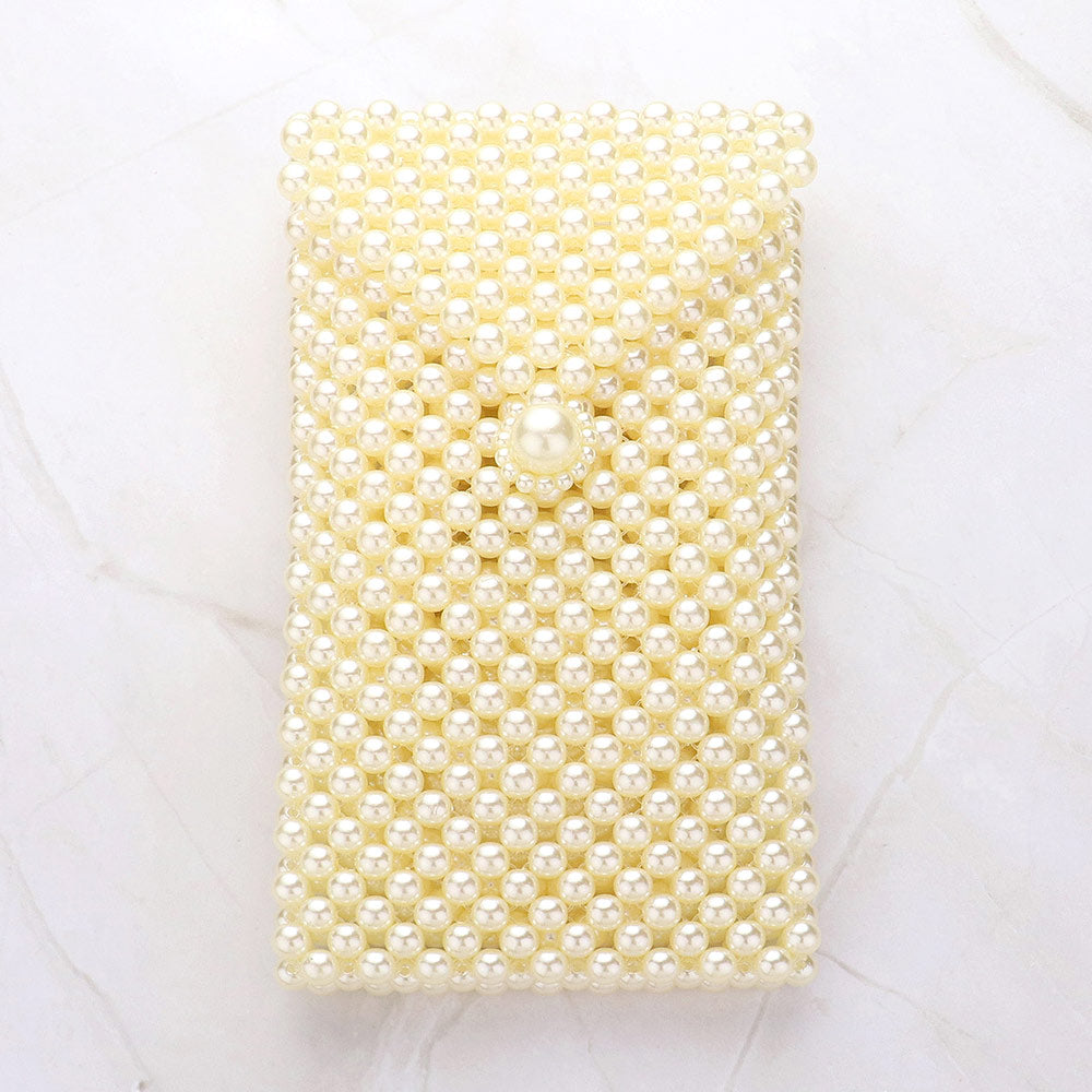 Madeline Love Cream Pearl Beaded Phone Holder Crossbody Bag - Bags & Wallets
