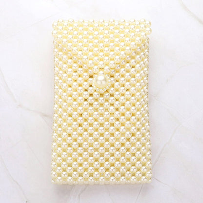 Madeline Love Cream Pearl Beaded Phone Holder Crossbody Bag - Bags & Wallets