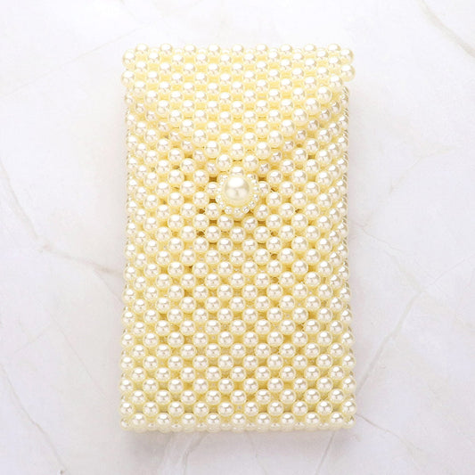 Madeline Love Cream Pearl Beaded Phone Holder Crossbody Bag - Bags & Wallets