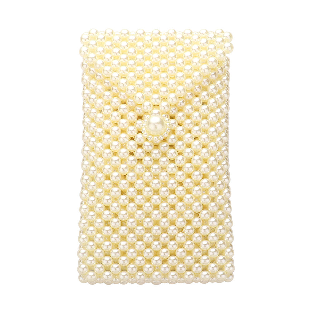 Madeline Love Cream Pearl Beaded Phone Holder Crossbody Bag - Bags & Wallets - desc