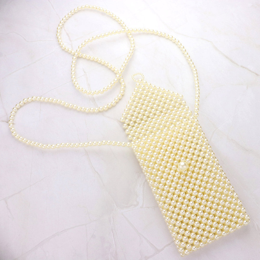 Madeline Love Cream Pearl Beaded Phone Holder Crossbody Bag - Bags & Wallets - extra