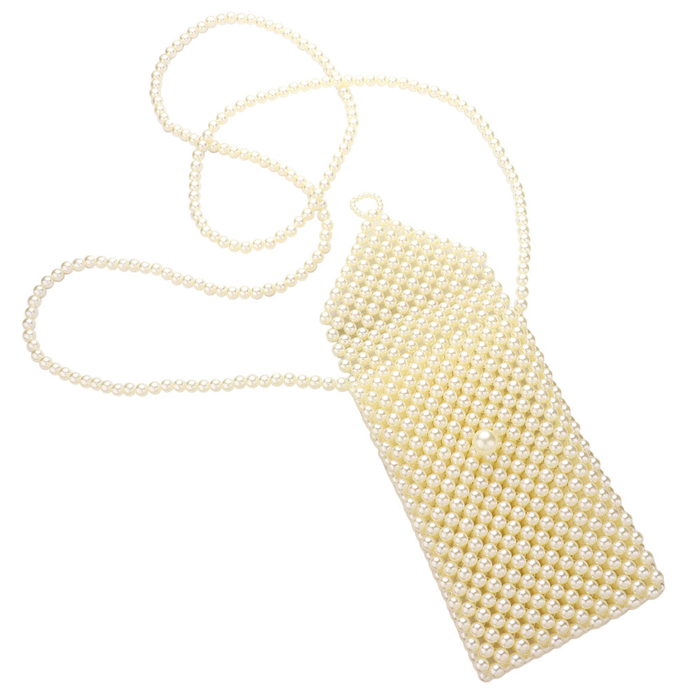 Madeline Love Cream Pearl Beaded Phone Holder Crossbody Bag - Bags & Wallets - extra