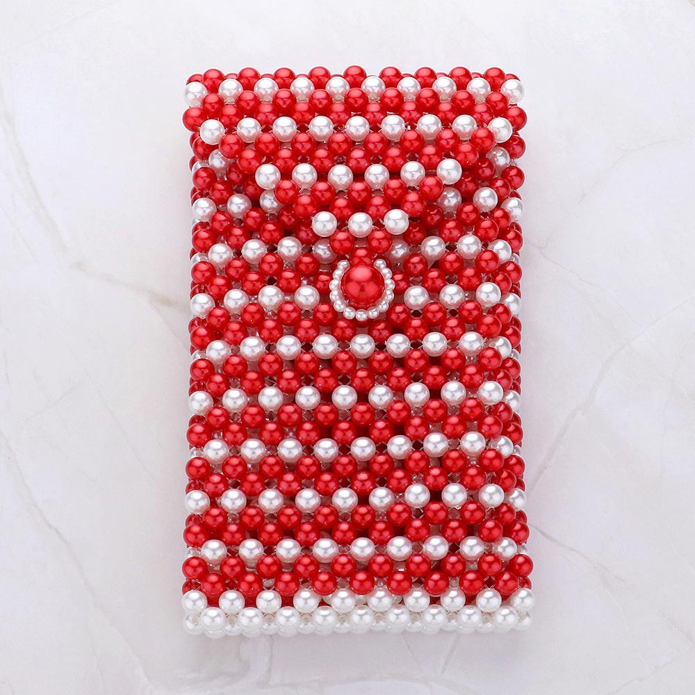 Madeline Love Red, White Pearl Beaded Phone Holder Crossbody Bag - Bags & Wallets
