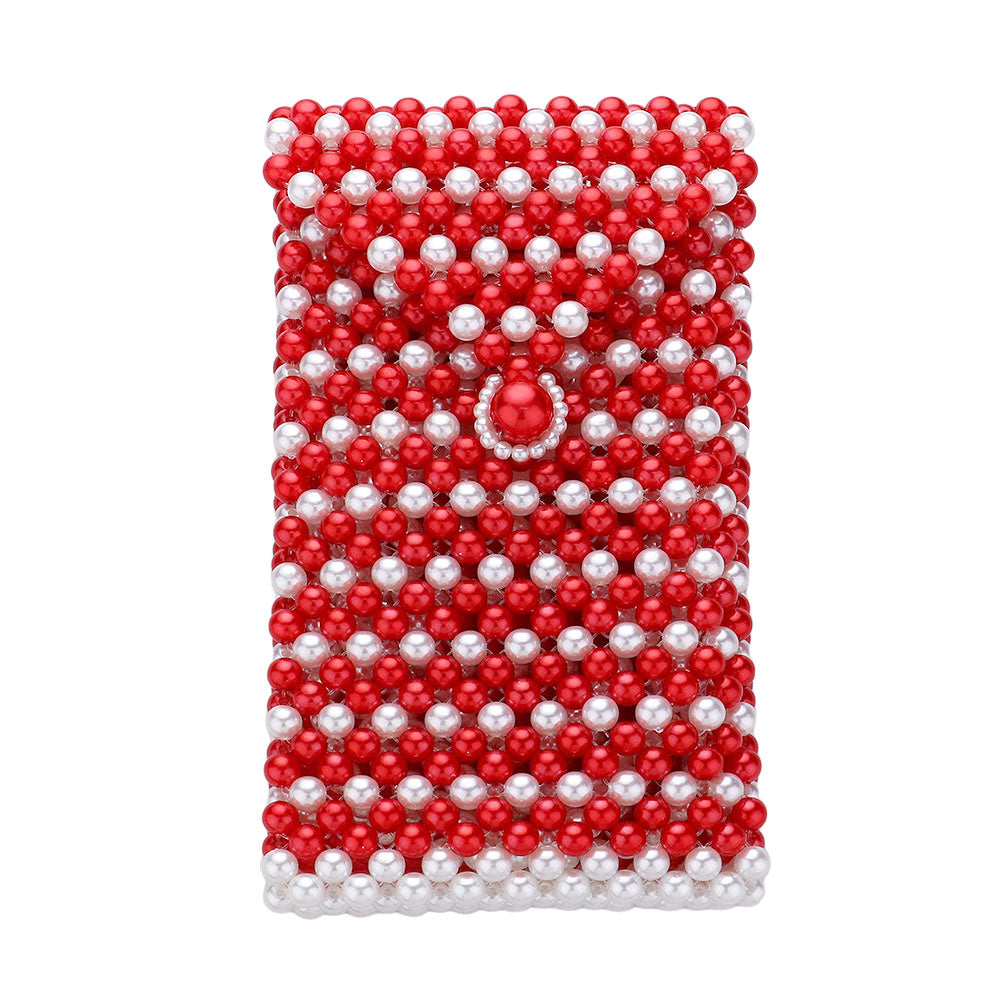 Madeline Love Red, White Pearl Beaded Phone Holder Crossbody Bag - Bags & Wallets - desc