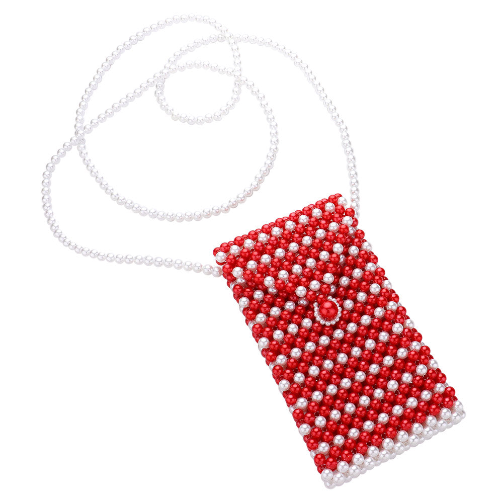 Madeline Love Red, White Pearl Beaded Phone Holder Crossbody Bag - Bags & Wallets - extra