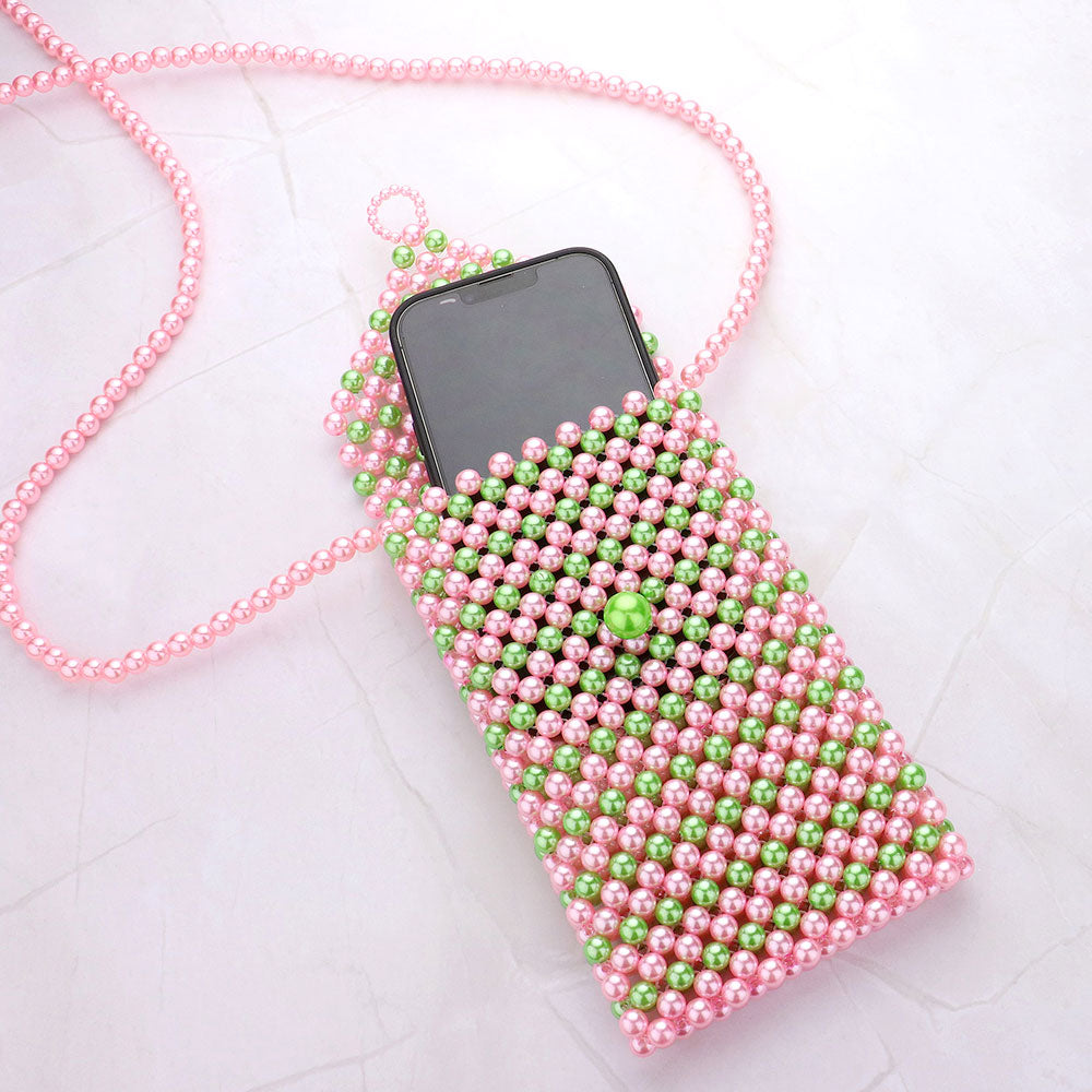 Madeline Love Red, White Pearl Beaded Phone Holder Crossbody Bag - Bags & Wallets - extra