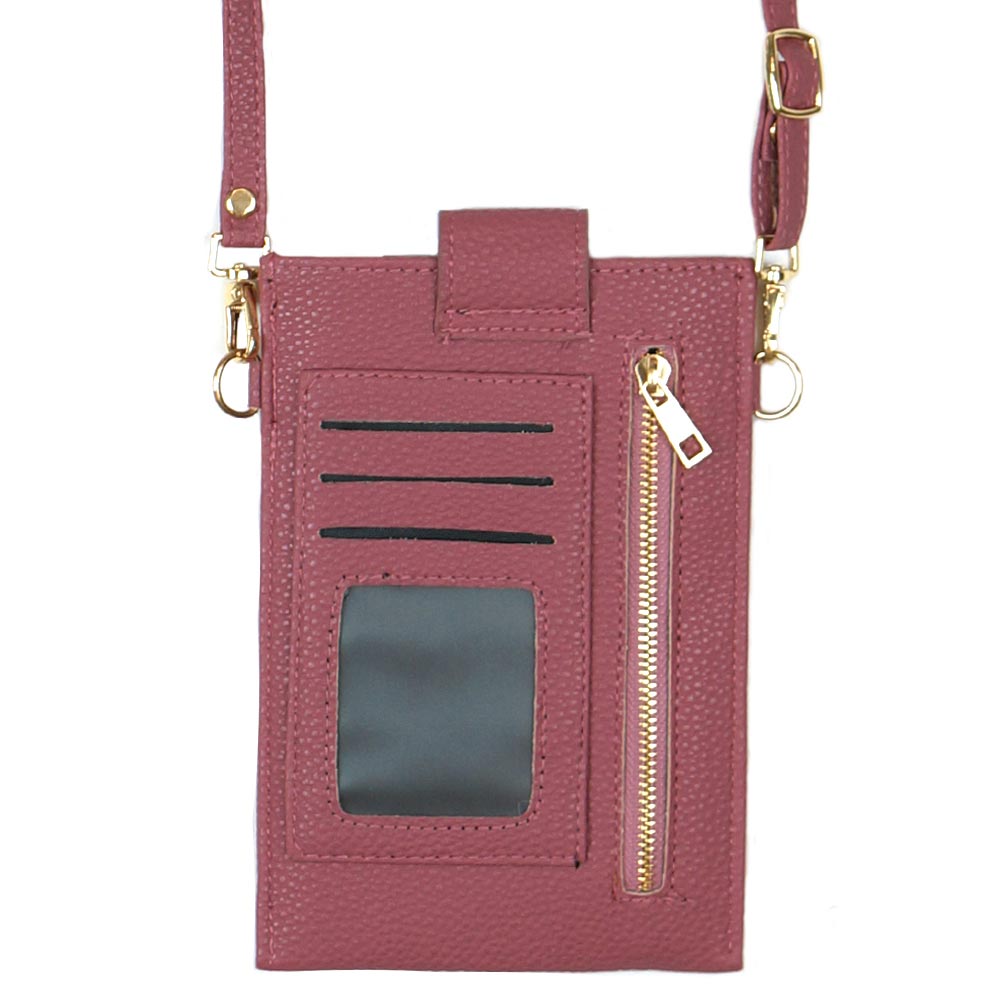Madeline Love Pink Solid Faux Leather Card Wallet Travel Neck Bag - Bags & Wallets - desc