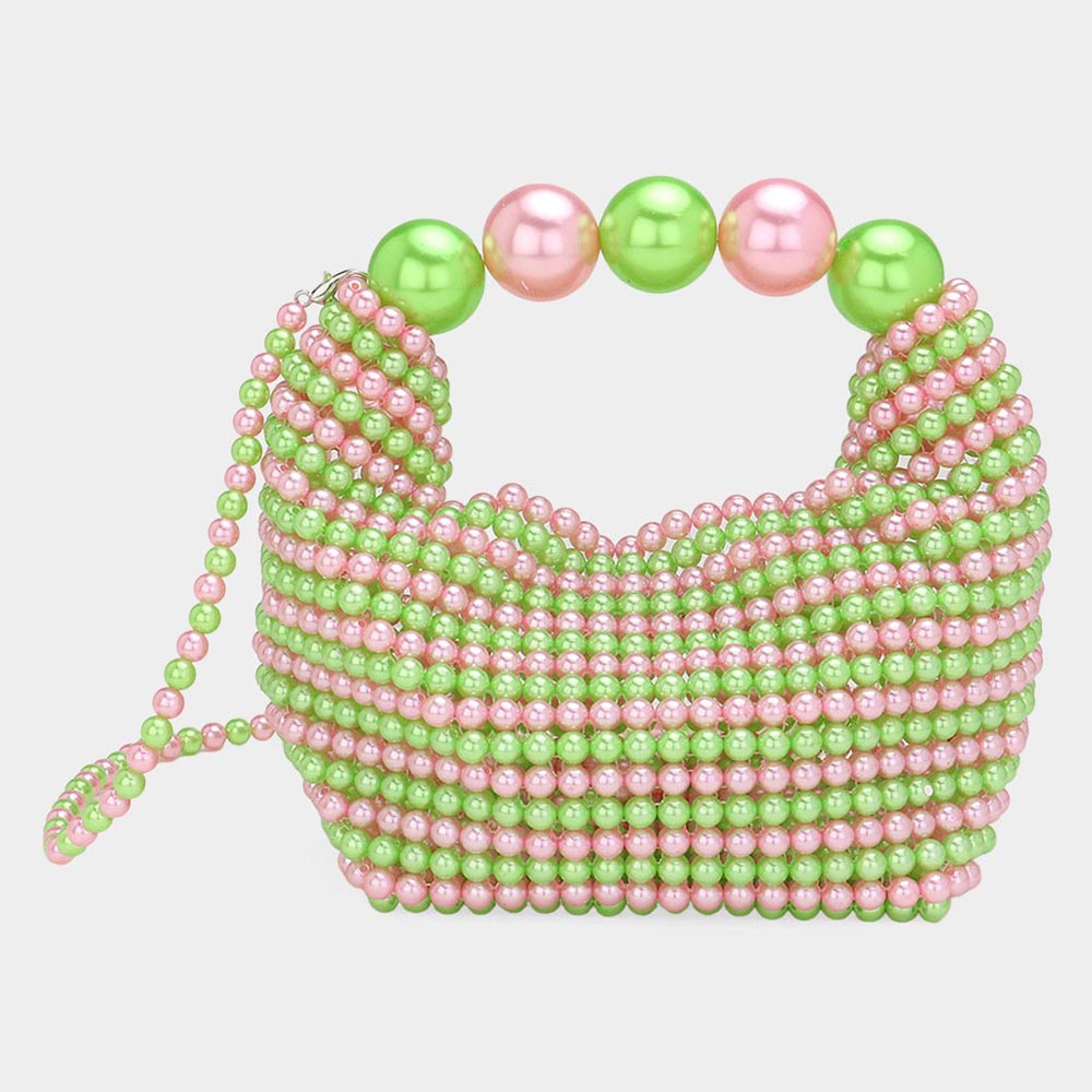 Madeline Love Pink&Green Pearl Beaded Handbag / Crossbody Bag - Bags & Wallets