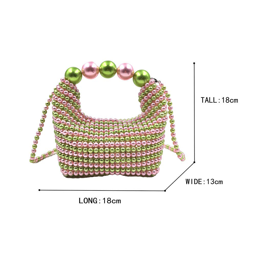Madeline Love Pink&Green Pearl Beaded Handbag / Crossbody Bag - Bags & Wallets - extra