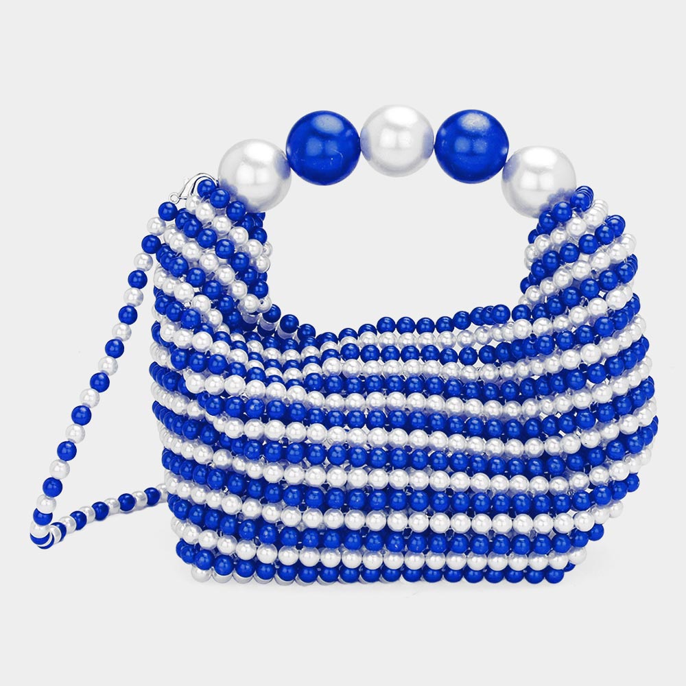 Madeline Love Royal Blue, White Pearl Beaded Handbag / Crossbody Bag - Bags & Wallets