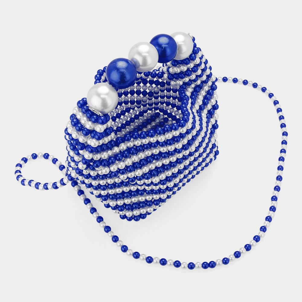 Madeline Love Royal Blue, White Pearl Beaded Handbag / Crossbody Bag - Bags & Wallets - desc