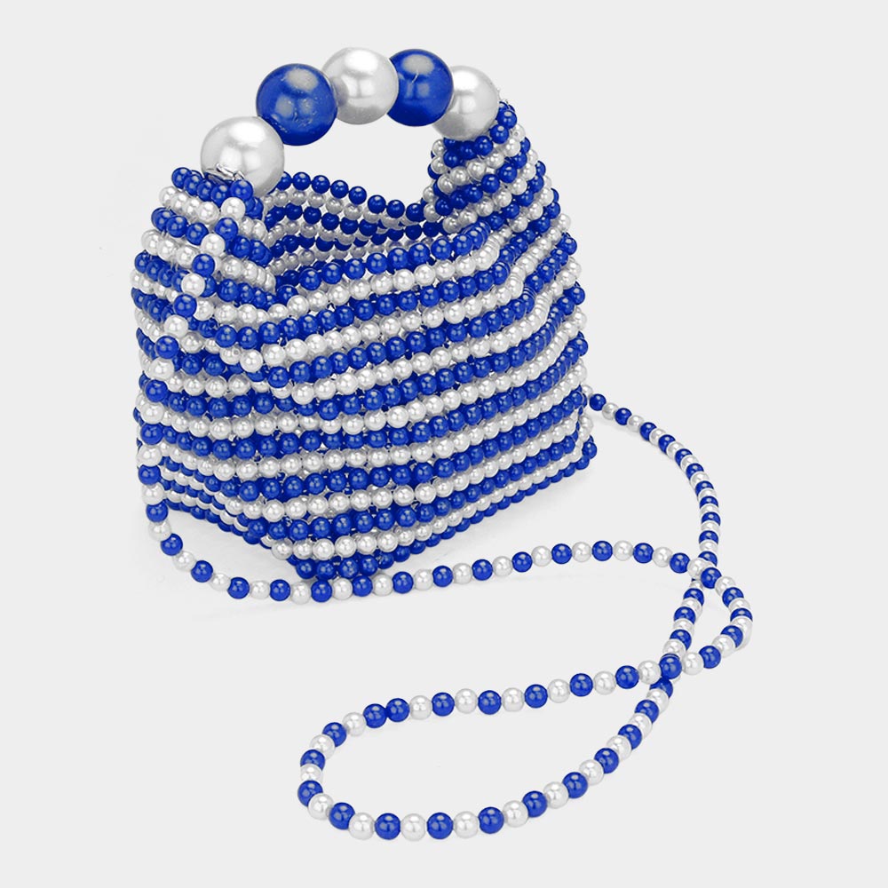 Madeline Love Royal Blue, White Pearl Beaded Handbag / Crossbody Bag - Bags & Wallets - extra