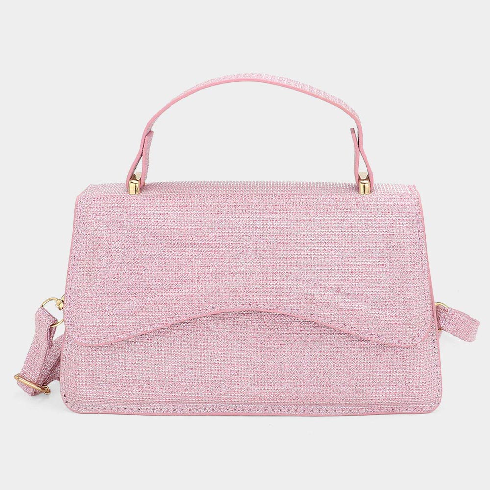 Madeline Love Pink Glittered Top Handle Flap Square Bag / Crossbody Bag - Bags & Wallets