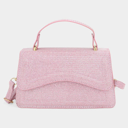 Madeline Love Pink Glittered Top Handle Flap Square Bag / Crossbody Bag - Bags & Wallets