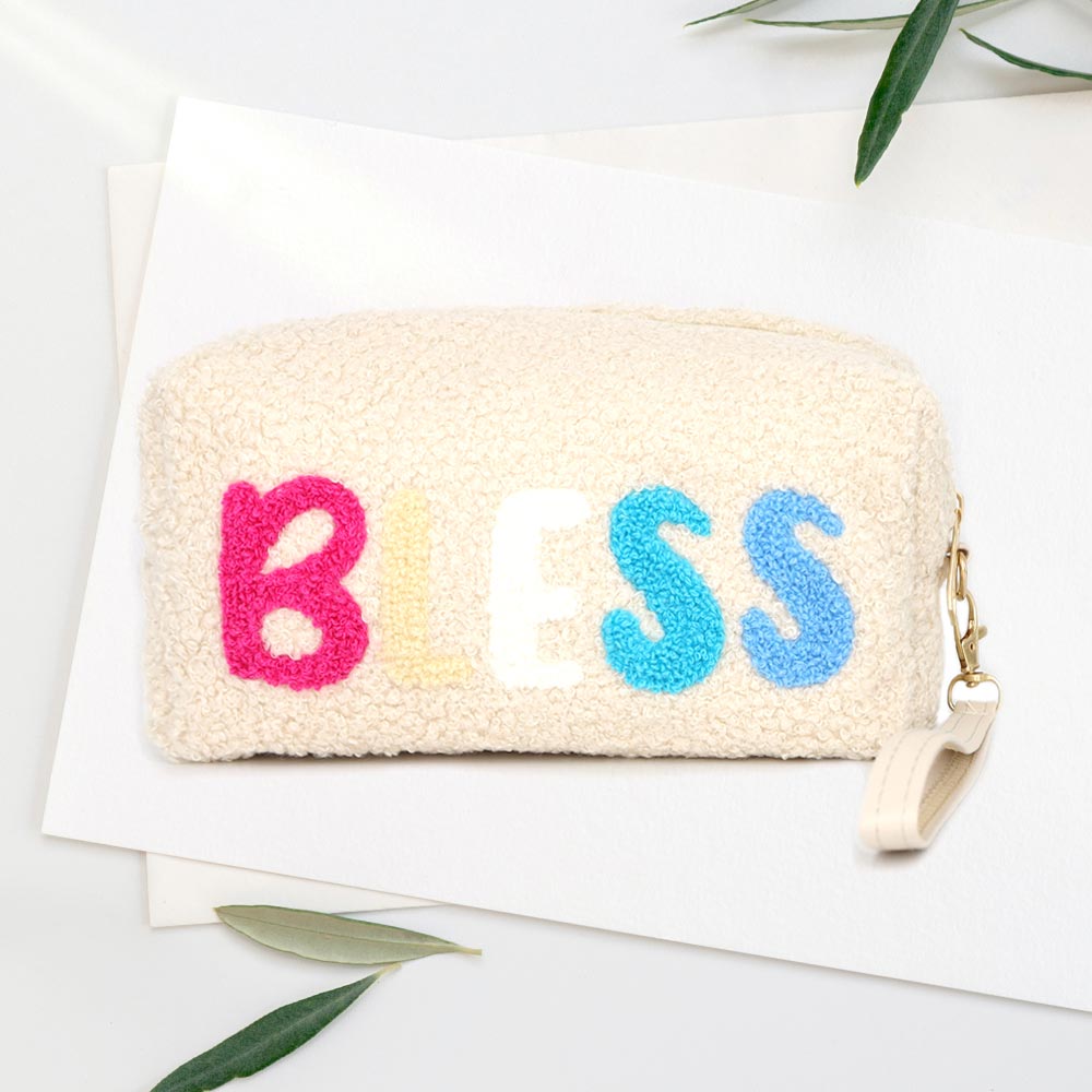 Madeline Love White Faux Fur Bless Pouch With Wristlet - Bags & Wallets