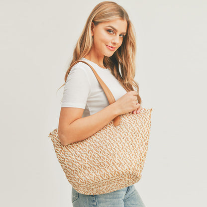 Madeline Love Beige Braided Straw Tote Bag - Bags & Wallets