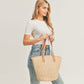 Madeline Love Beige Braided Straw Tote Bag - Bags & Wallets - desc