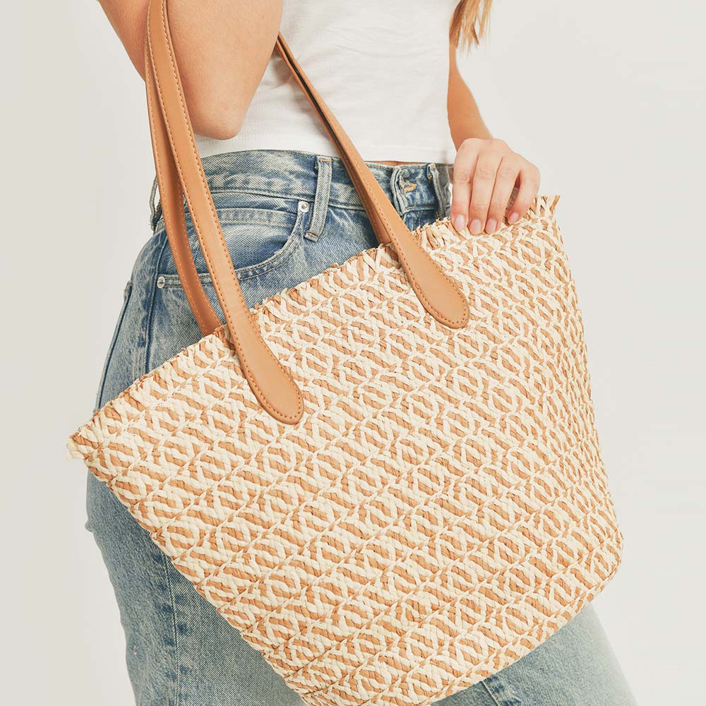 Madeline Love Beige Braided Straw Tote Bag - Bags & Wallets - extra