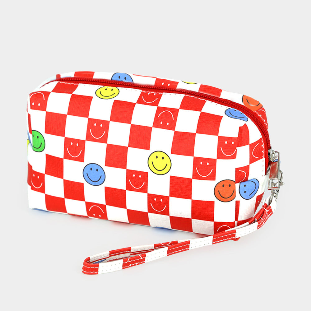 Madeline Love Red Smile Pointed Check Patterned Wristlet Pouch Bag - Beauty & Cosmetics