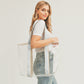 Madeline Love Light Blue Hat Carrying Transparent Aztec Pattern Strap Tote Bag - Bags & Wallets - extra