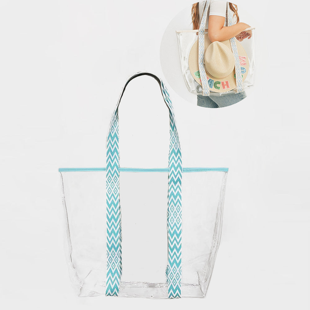 Madeline Love Mint Hat Carrying Transparent Aztec Zigzag Chevron Pattern Strap Tote Bag - Bags & Wallets - extra