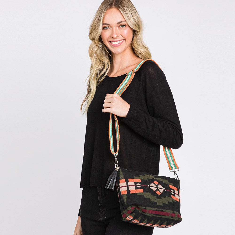 Madeline Love Orange Aztec Patterned Tassel Crossbody Bag - Bags & Wallets