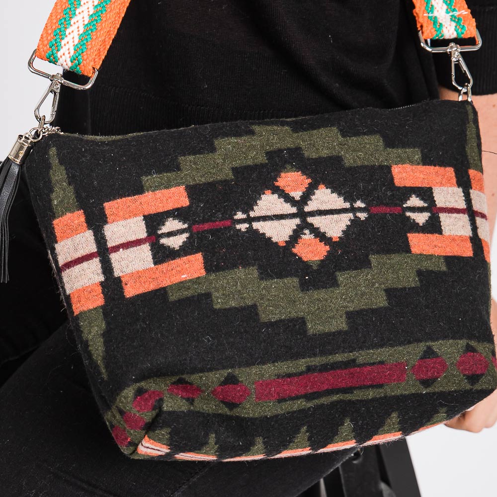 Madeline Love Orange Aztec Patterned Tassel Crossbody Bag - Bags & Wallets - extra