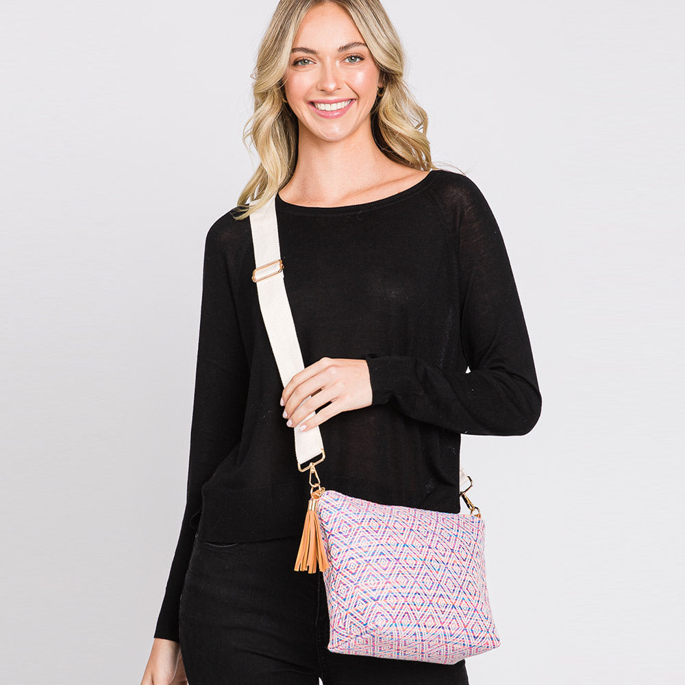 Madeline Love Fuchsia Aztec Patterned Tassel Crossbody Bag - Bags & Wallets