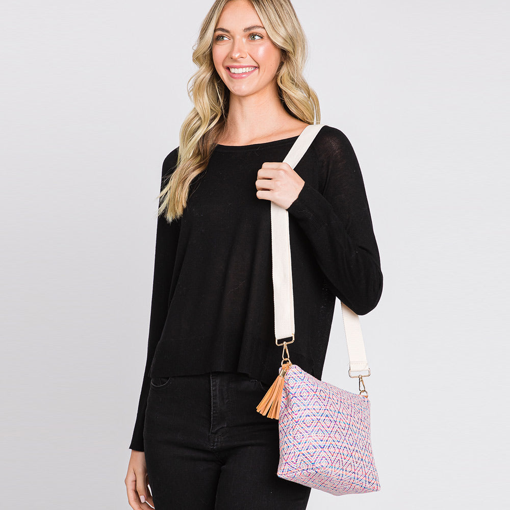 Madeline Love Fuchsia Aztec Patterned Tassel Crossbody Bag - Bags & Wallets - extra