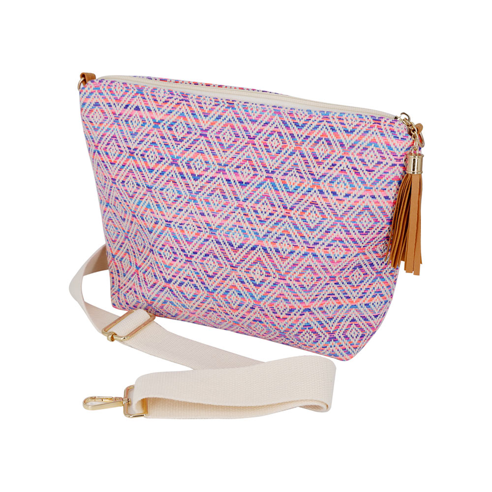 Madeline Love Fuchsia Aztec Patterned Tassel Crossbody Bag - Bags & Wallets - extra