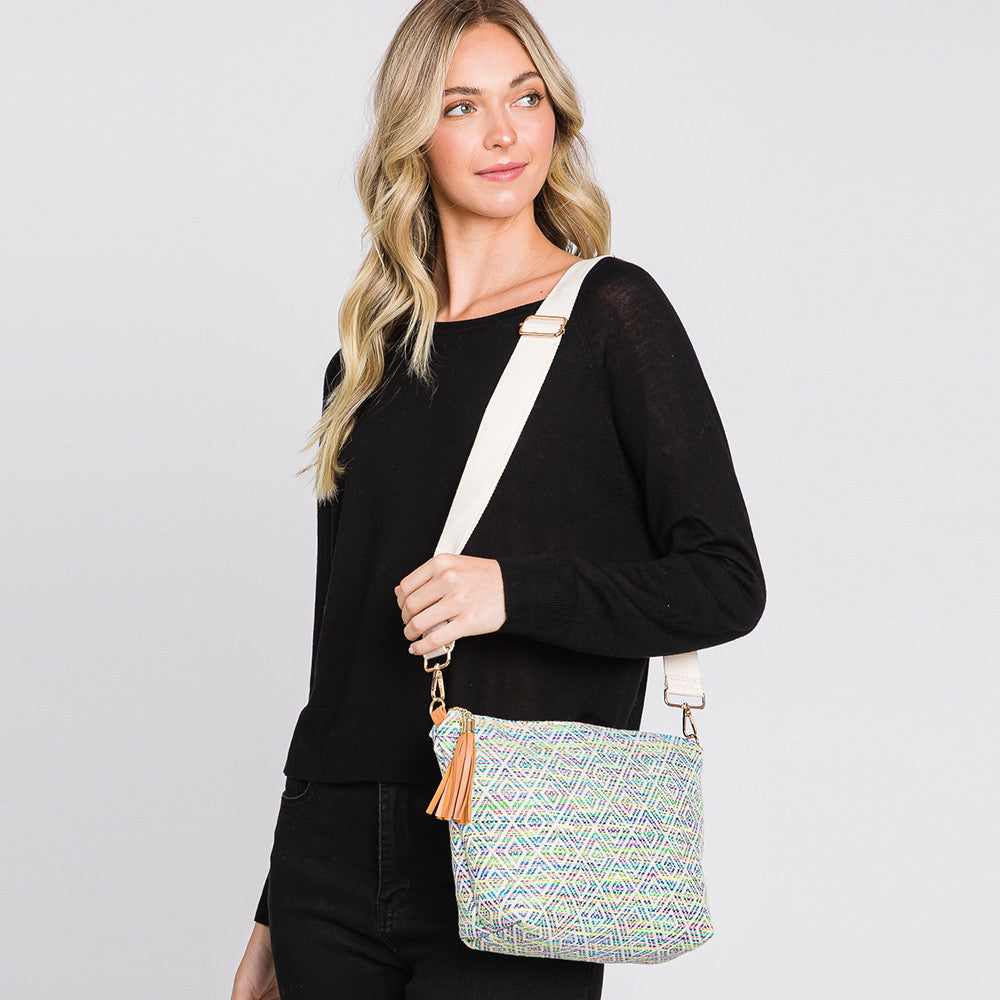 Madeline Love Green Aztec Patterned Tassel Crossbody Bag - Bags & Wallets