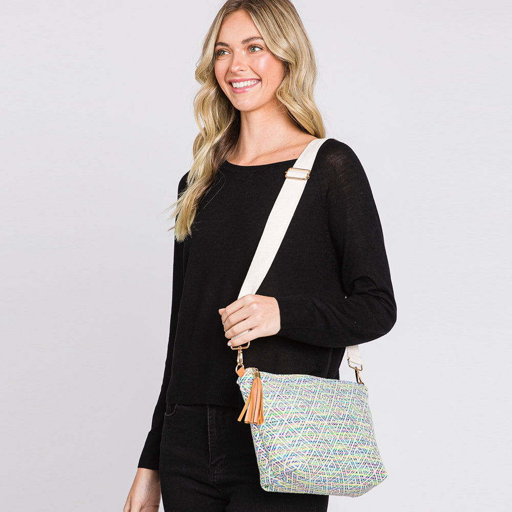 Madeline Love Green Aztec Patterned Tassel Crossbody Bag - Bags & Wallets - extra